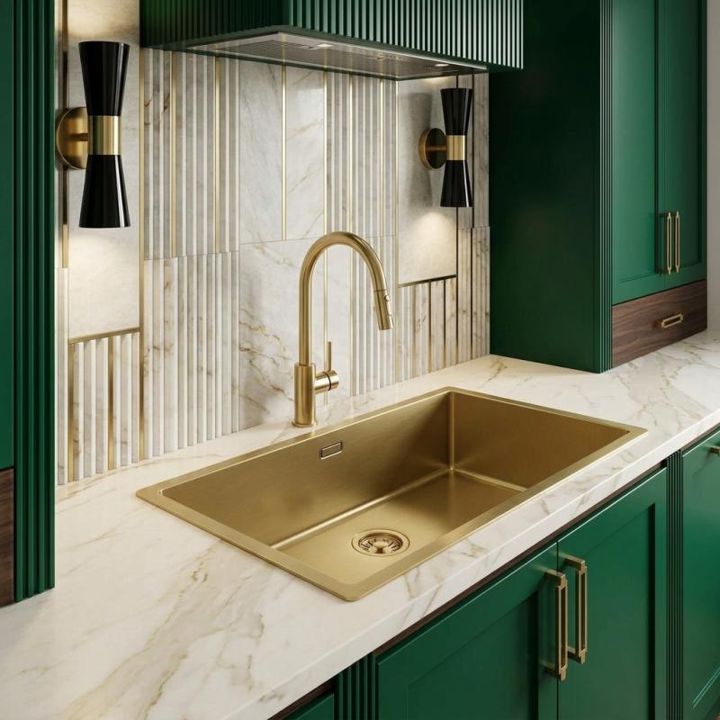 Pure.Sink Comfort grote PVD Gouden spoelbak 70x40 cm 10mm radius onderbouw, vlakinbouw en opbouw  PCM7040-60